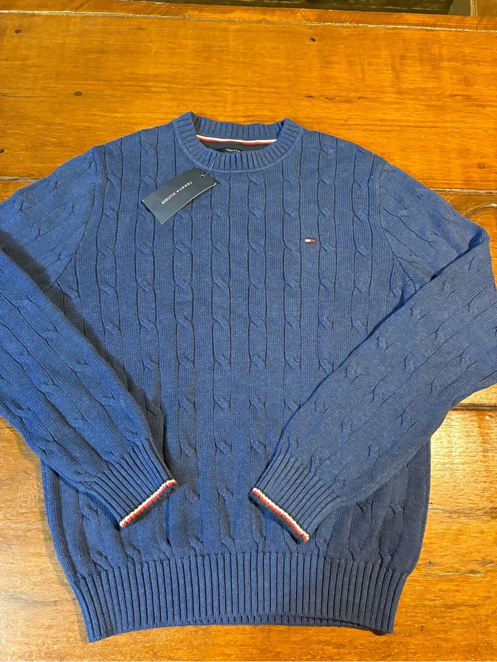 Tommy Hilfiger Men's Blue Cable-Knit Crewneck Sweater